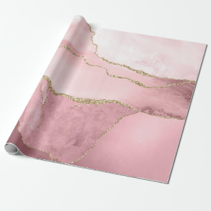 Papel De Presente Ágata Rosa e Dourado