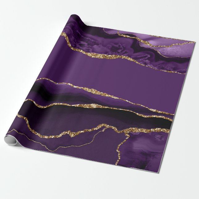 Papel De Presente Ágata Roxa Brilho Dourado Falso (Desenrolado)