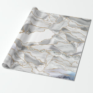 Papel De Presente Agate branco e dourado