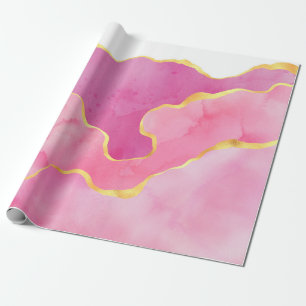 Papel De Presente Agate rosa e Dourado
