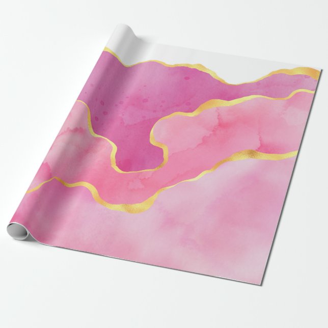 Papel De Presente Agate rosa e Dourado (Desenrolado)
