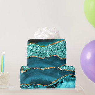 Papel De Presente Agate Teal Blue Glitter Marble Aqua Turquoise