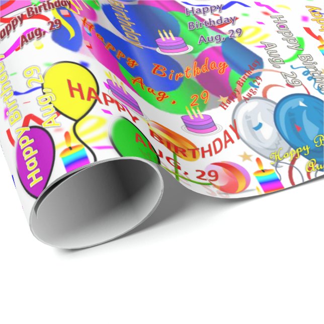 Papel De Presente Agosto, 29 de Aniversário (Ponta do rolo)