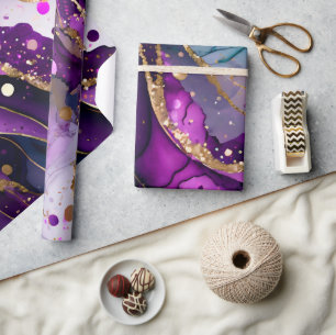 Papel De Presente Água com púrpura e Dourada com álcool brilhante