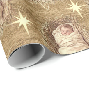 Papel De Presente Água de Jesus Menino Manjedoura Feno