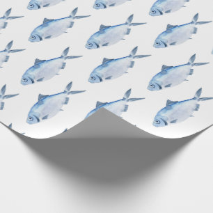 Papel De Presente Água de Peixe Azul Aquarela Costeira
