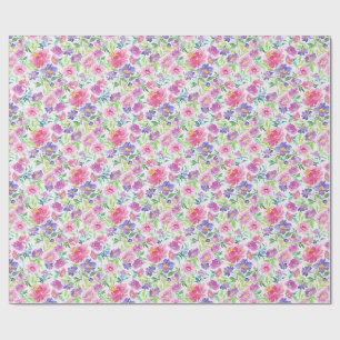 Papel De Presente Água-forte Floral Rosa Roxo Jardim de Primavera