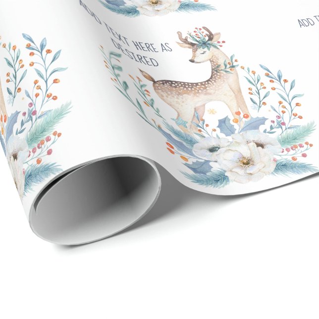 Papel De Presente Água-forte Personalizada de Veado e Flores de Inve (Ponta do rolo)