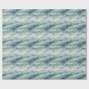 Papel De Presente Água Marinha Abstrata em Aquarela Estética Azul Co