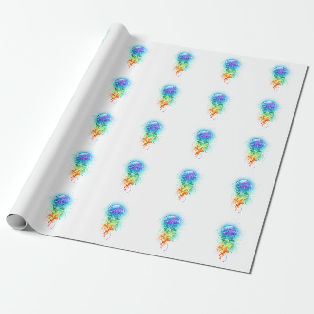 Papel De Presente Água-viva arco-íris (Desenrolado)