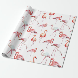 Papel De Presente Aguarela cor-de-rosa tropical do flamingo