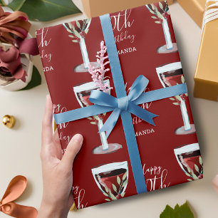 Papel De Presente Aguarela de Vinho Tinto Rosa Aniversário de 60 ano