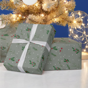 Papel De Presente Agulhas de Natal Holly e Pine