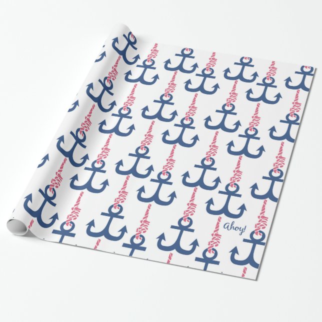 Papel De Presente Ahoy Vintage Anchor. (Desenrolado)