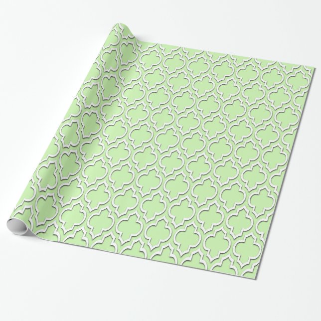 Papel De Presente Aipo Verde Branco XL Marroquino Quatrefoil #7DS (Desenrolado)