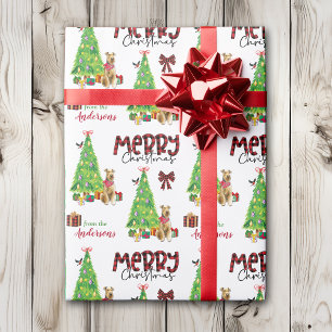Papel De Presente Airedale Terrier Dog, Bird e Árvore de Natal
