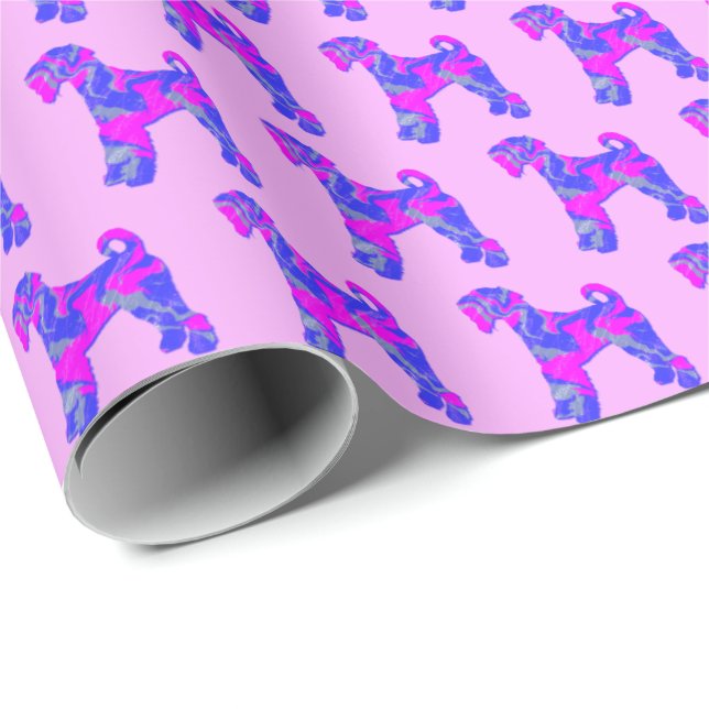 Papel De Presente Airedale Terrier Dog Silhouette P&B Pink Gift (Ponta do rolo)