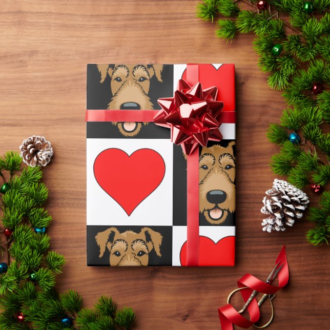 Papel De Presente Airedale Terrier Heart Pattern Cute Dog Gift (Presente de Natal)