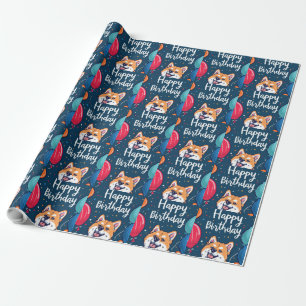 Papel De Presente Akita com Balões de Aniversário