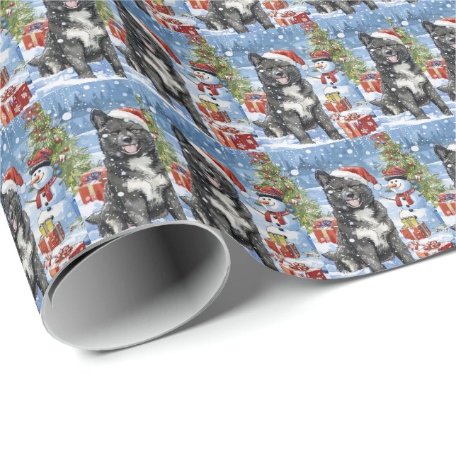 Papel De Presente Akita Dog Winter Wonderland Natal Joy (Ponta do rolo)