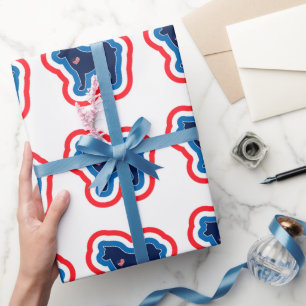 Papel De Presente Akita Patriótico Vermelho Branco e Azul 4 de Julho