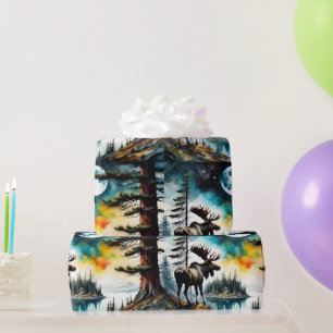 Papel De Presente Alaskan Moose em Pé de Montanha