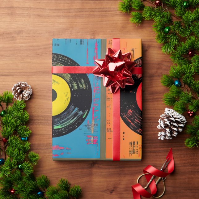 Papel De Presente Álbum Retro Vinil Record 60s 70s (Presente de Natal)