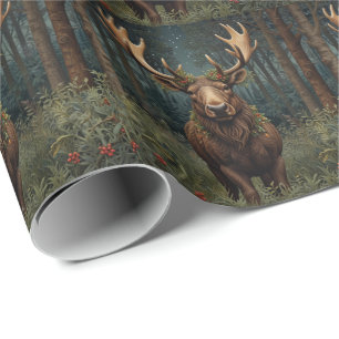 Papel De Presente Alce de Natal rústico boho floresta florestal