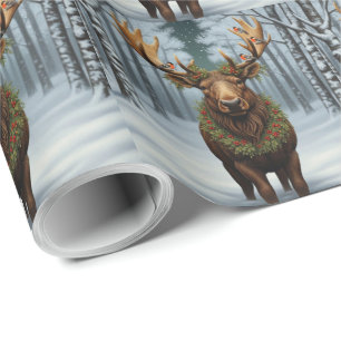 Papel De Presente Alce de Natal rústico floresta de madeira de inver