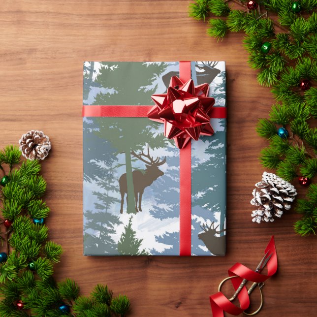 Papel De Presente Alce na Floresta de Inverno (Presente de Natal)