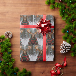 Papel De Presente Alce Vestindo Suéter Feio de Natal