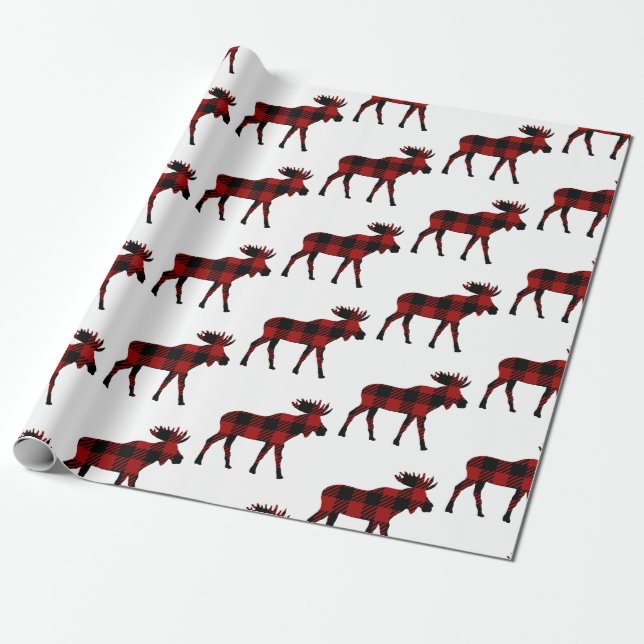 Papel De Presente Alces da xadrez do búfalo (Desenrolado)
