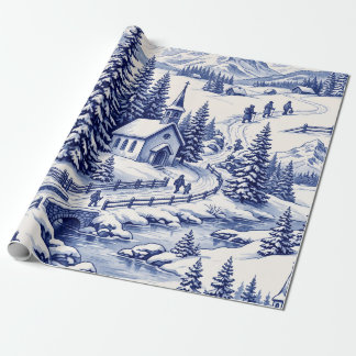 Papel De Presente Aldeia Alpina de Inverno com Igreja Nevada em Toil