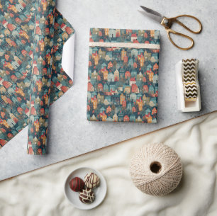 Papel De Presente Aldeia Cozy Hygge Arte Folclórica Nórdica