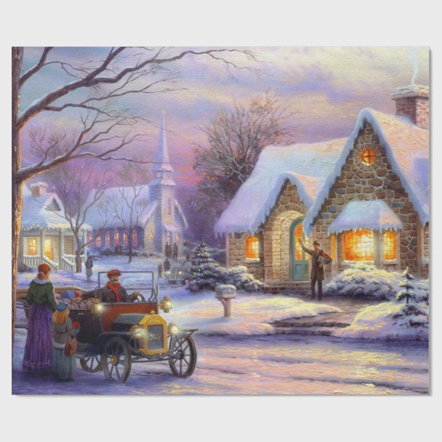 Papel De Presente Aldeia de natais vintages (Aberto)