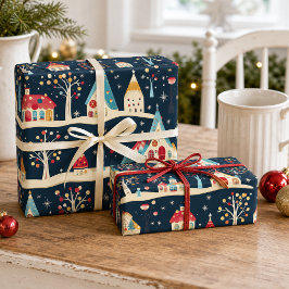Papel De Presente Aldeia de Natal Caprichosa e Divertida