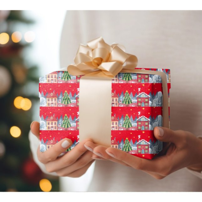 Papel De Presente Aldeia de Natal Moderna (Criador carregado)
