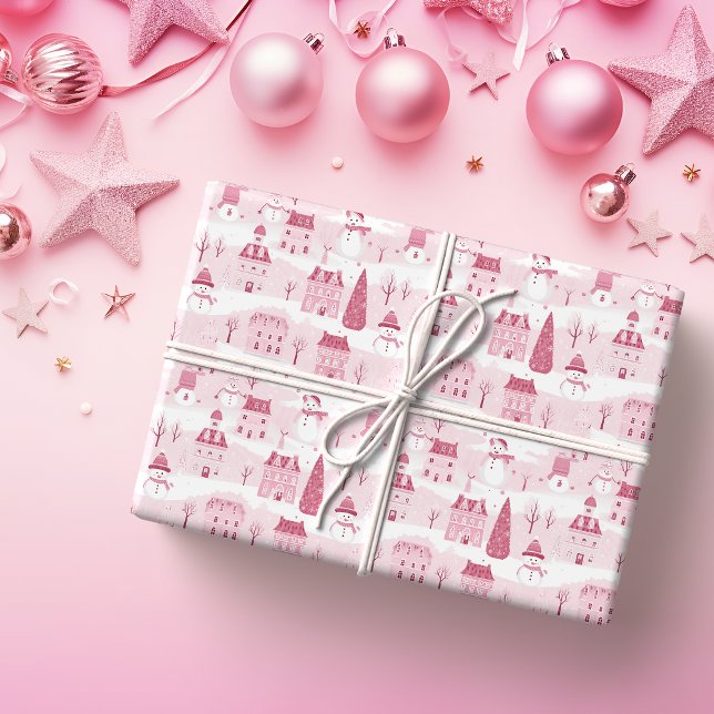 Papel De Presente Aldeia de Natal Rosa Neve (Criador carregado)