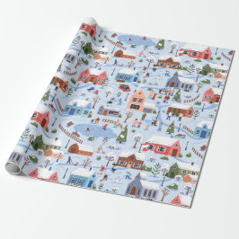 Papel De Presente Aldeia de Natal Whimsical Nordic Hygge Pastel