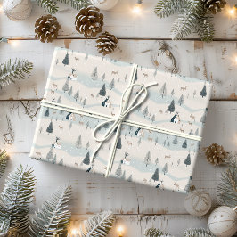 Papel De Presente Aldeia Moderna de Azul e Tan Snowy