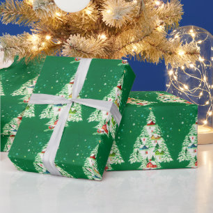 Papel De Presente Aldeia Nacional das Árvores de Natal Brancas Vinta