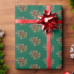 Papel De Presente Alegre azevinho de Natal vermelho e verde