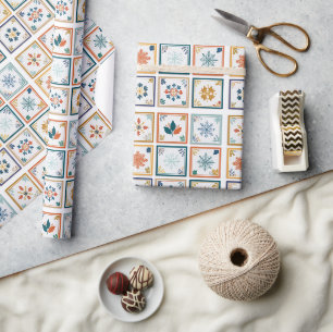 Papel De Presente Alegre Design de Padrão de Férias de Floco de Neve