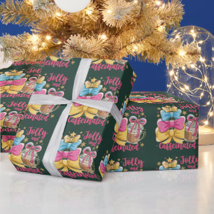 Papel De Presente Alegre e Cafeinada Preppy Xmas Coffee Coquete