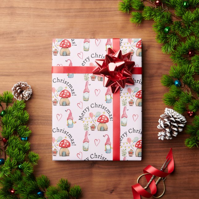 Papel De Presente Alegre Natal Aquarela Gnomos E Cogumelos (Presente de Natal)