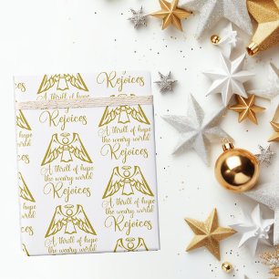 Papel De Presente Alegre-se Anjo Elegante Ouro Natal Religioso