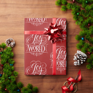 Papel De Presente Alegria ao mundo - Caligrafia de Natal - Vermelho