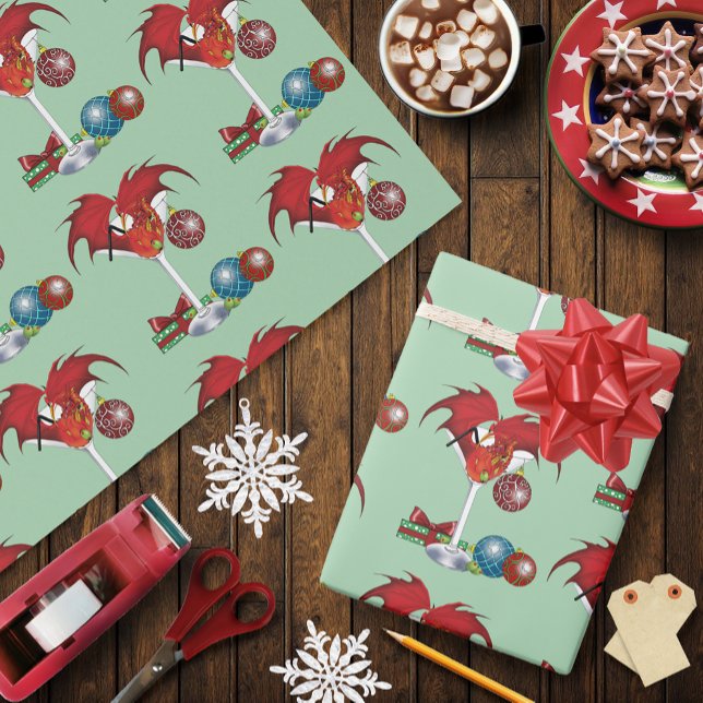 Papel De Presente Alegria de Férias de Natal Coquetel Dragão Vermelh (Criador carregado)
