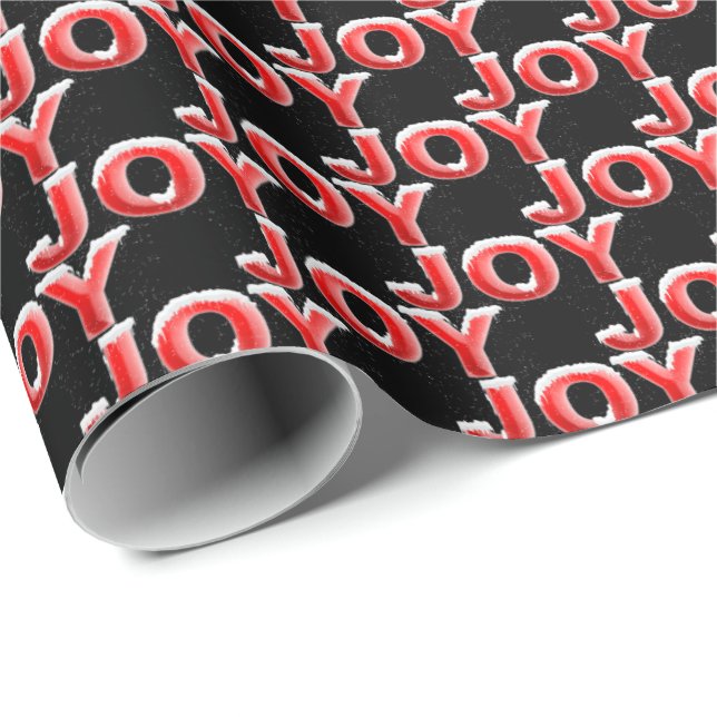 Papel De Presente Alegria de Natal com boné de neve em preto (Ponta do rolo)