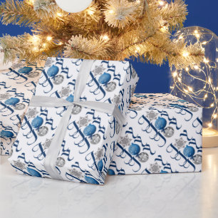 Papel De Presente Alegria de Natal de Prata Azul
